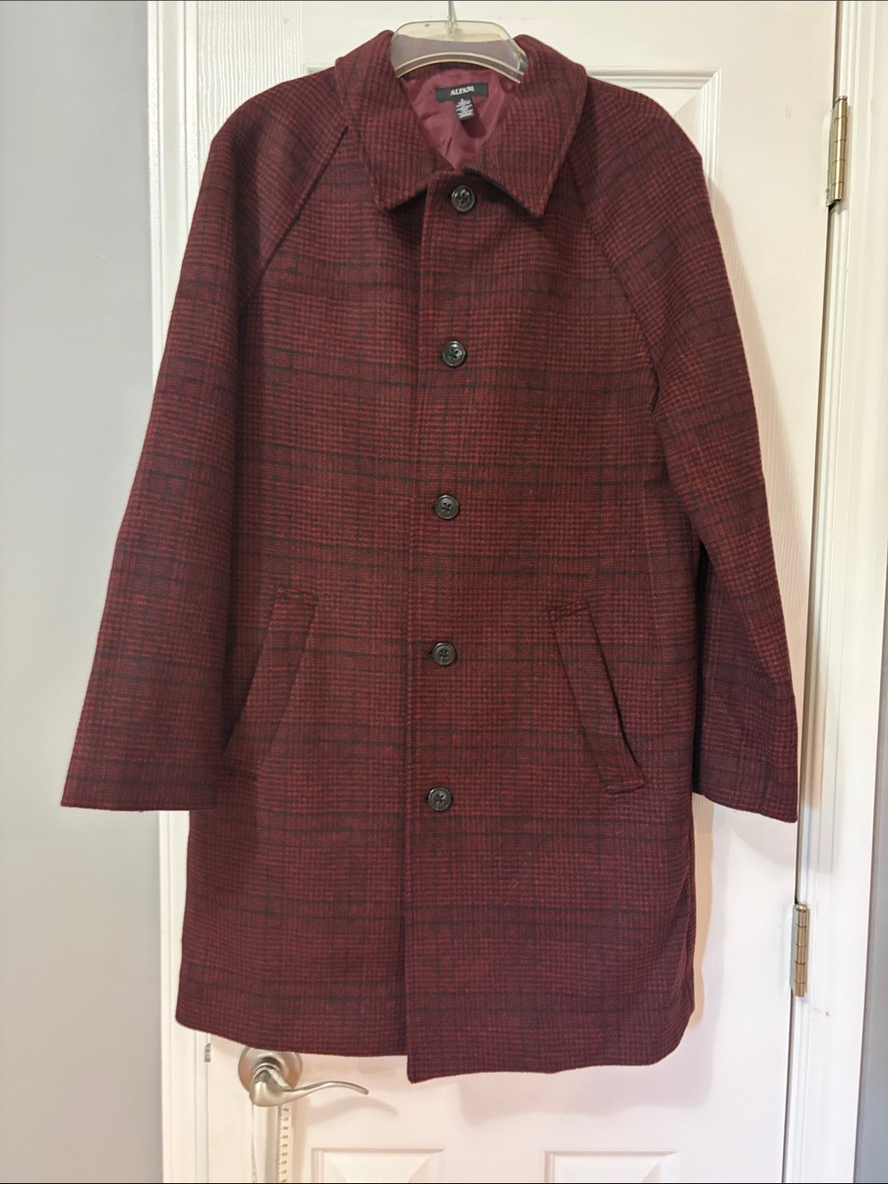 Women’s Alfani Coat Burgundy Plaid Wool-Blend Pea Coat- Small